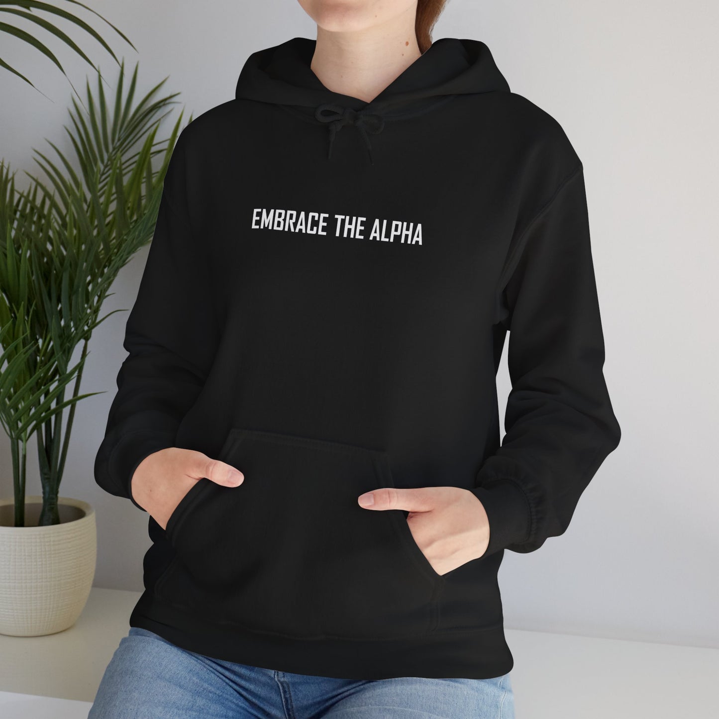 Alpha Embrace Hoodie, Unisex Sweatshirt, Cozy Gift, Spiritual Wear, Inspirational Clothing, Everyday Comfort