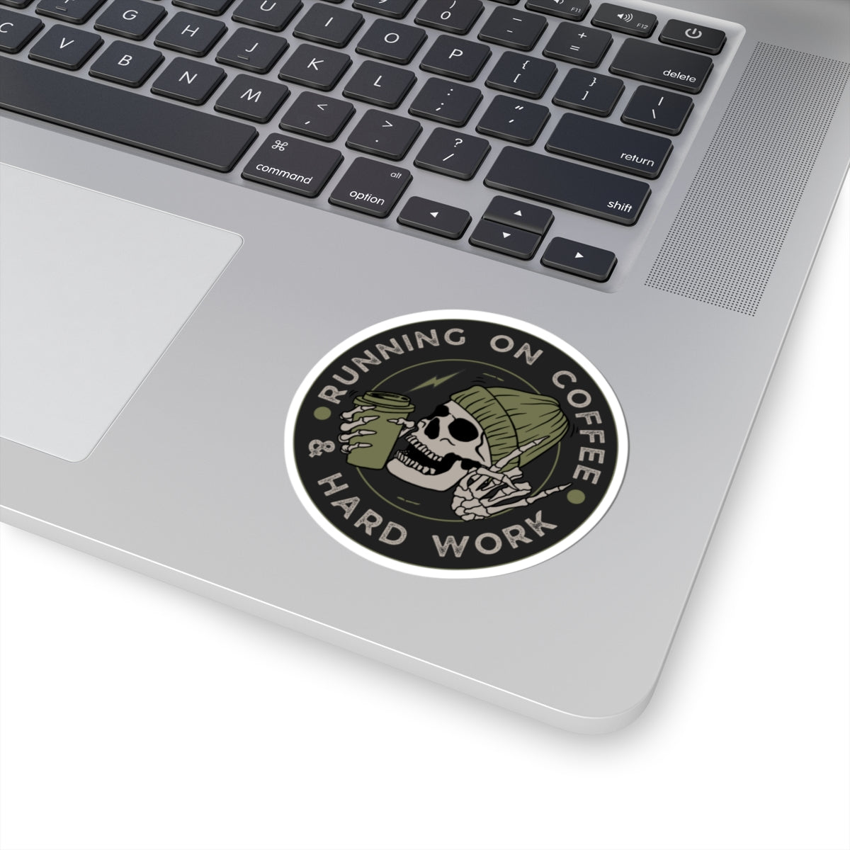 Running on Coffee Kiss-Cut Stickers, Skull Art, Laptop Decor, Gift for Coffee Lovers, Hard Work Motivation, Goth Aesthetic