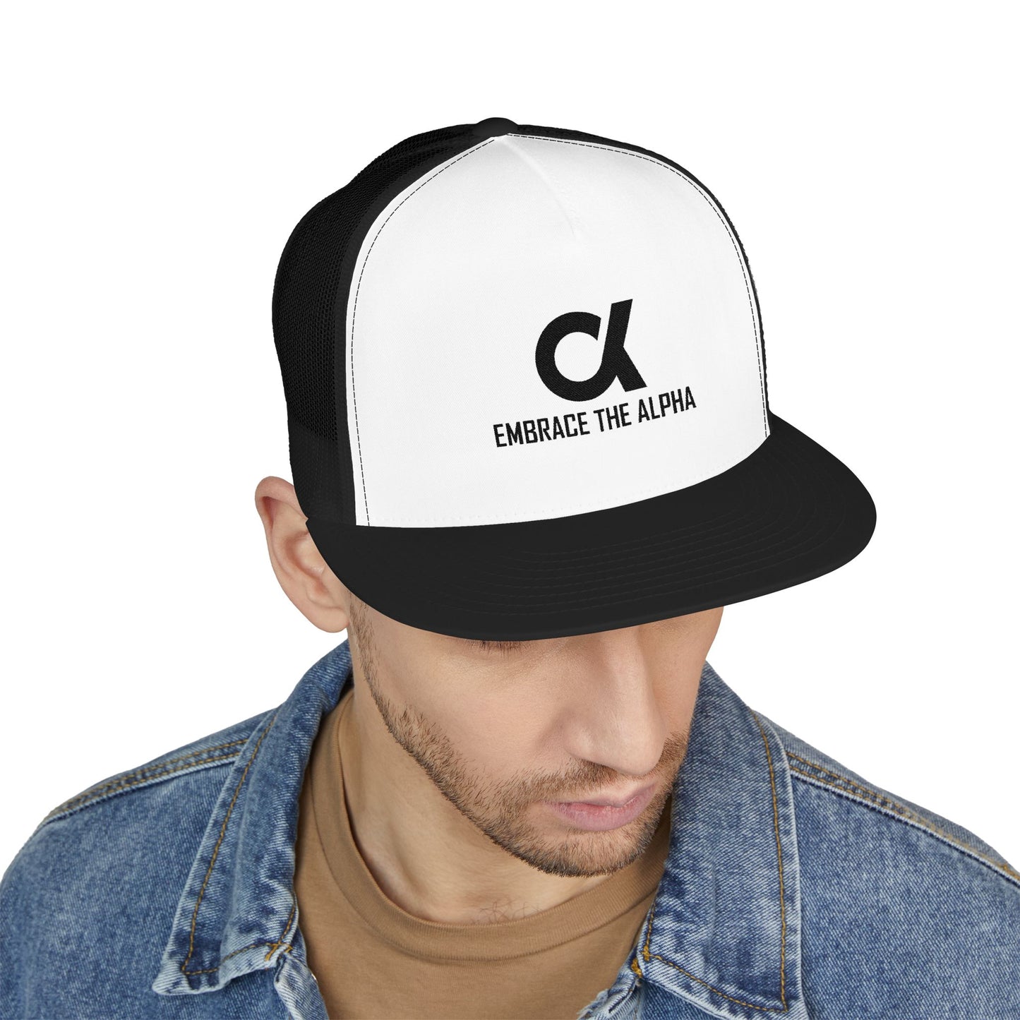 Embrace the Alpha 5 Panel Trucker Cap, Casual Hat, Adjustable Cap, Stylish Headwear for Outdoor Activities, Perfect Gift for Him