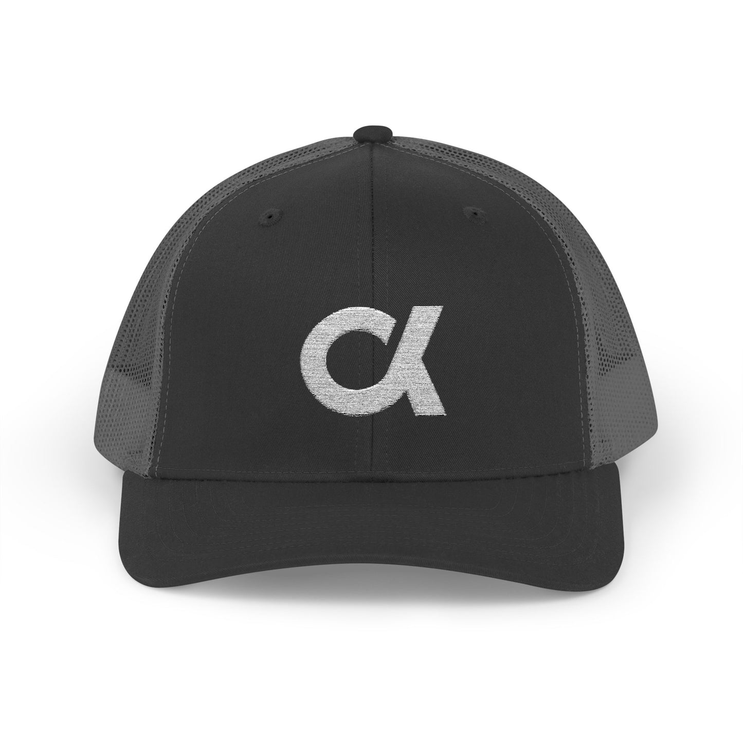 Trucker Cap with Distressed Alpha Logo — Casual Snapback Mesh Hat