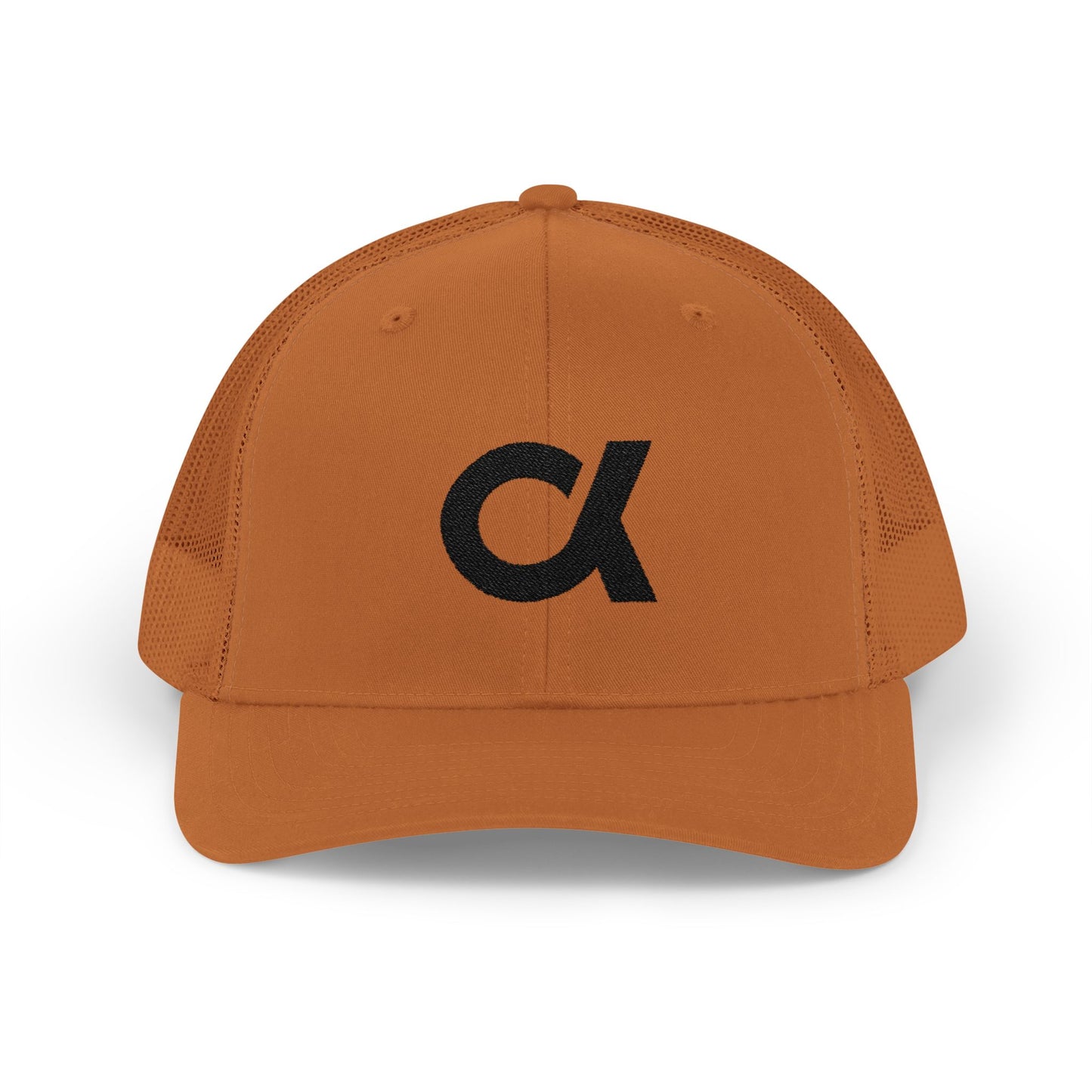 Trucker Cap with Distressed Alpha Logo — Casual Snapback Mesh Hat