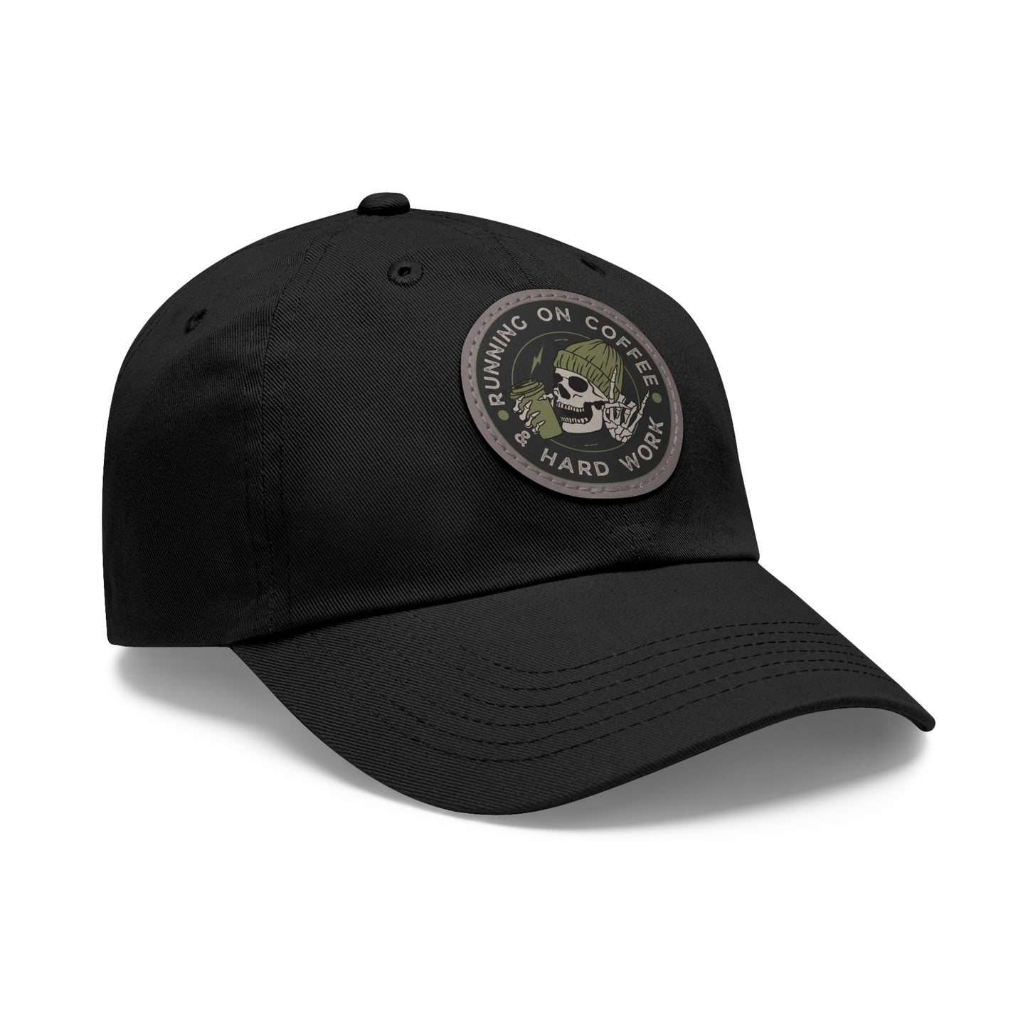 Stylish Dad Hat with Leather Patch, Casual Hat, Gift for Coffee Lovers, Hard Work Cap, Everyday Wear, Unique Fashion Accessory
