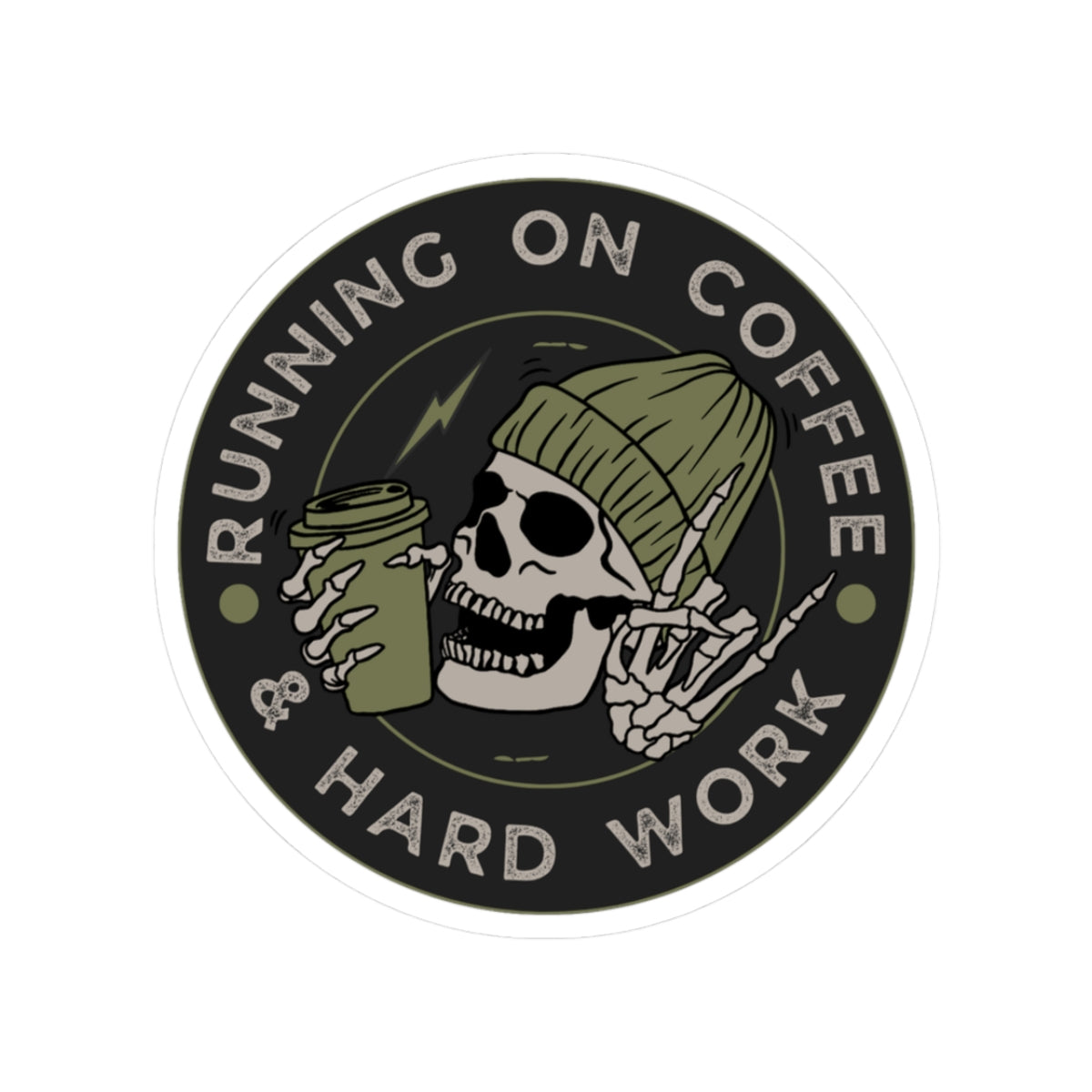 Running on Coffee Kiss-Cut Stickers, Skull Art, Laptop Decor, Gift for Coffee Lovers, Hard Work Motivation, Goth Aesthetic