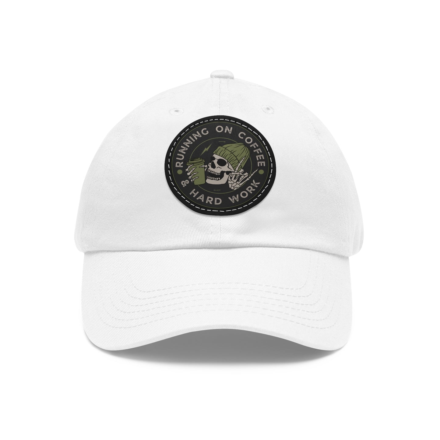 Stylish Dad Hat with Leather Patch, Casual Hat, Gift for Coffee Lovers, Hard Work Cap, Everyday Wear, Unique Fashion Accessory