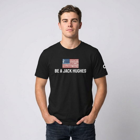 T-Shirt — "Be A Jack Hughes" American Flag Hockey Fan Tee