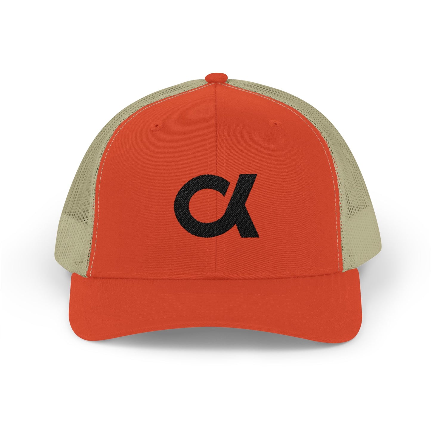 Trucker Cap with Distressed Alpha Logo — Casual Snapback Mesh Hat