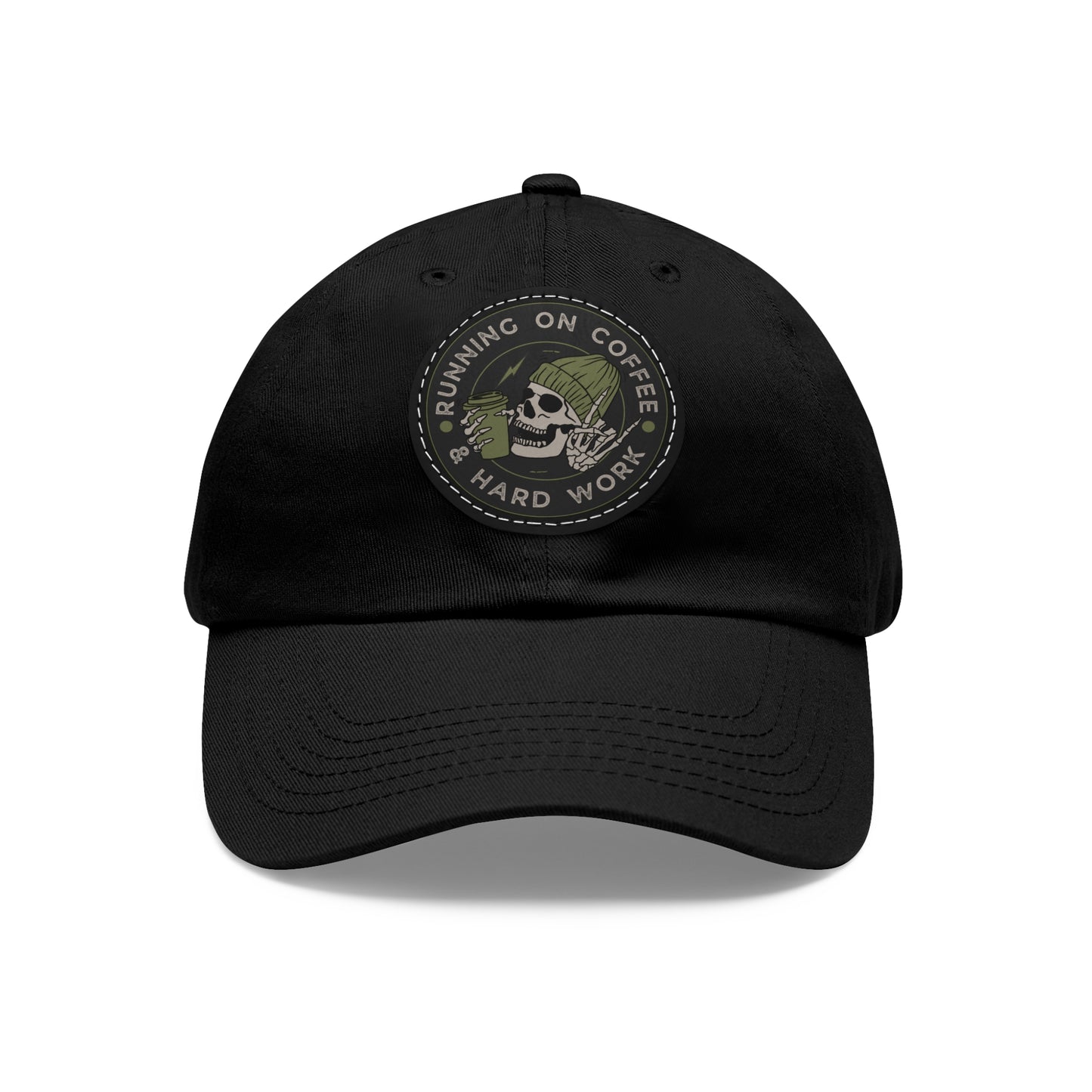 Stylish Dad Hat with Leather Patch, Casual Hat, Gift for Coffee Lovers, Hard Work Cap, Everyday Wear, Unique Fashion Accessory