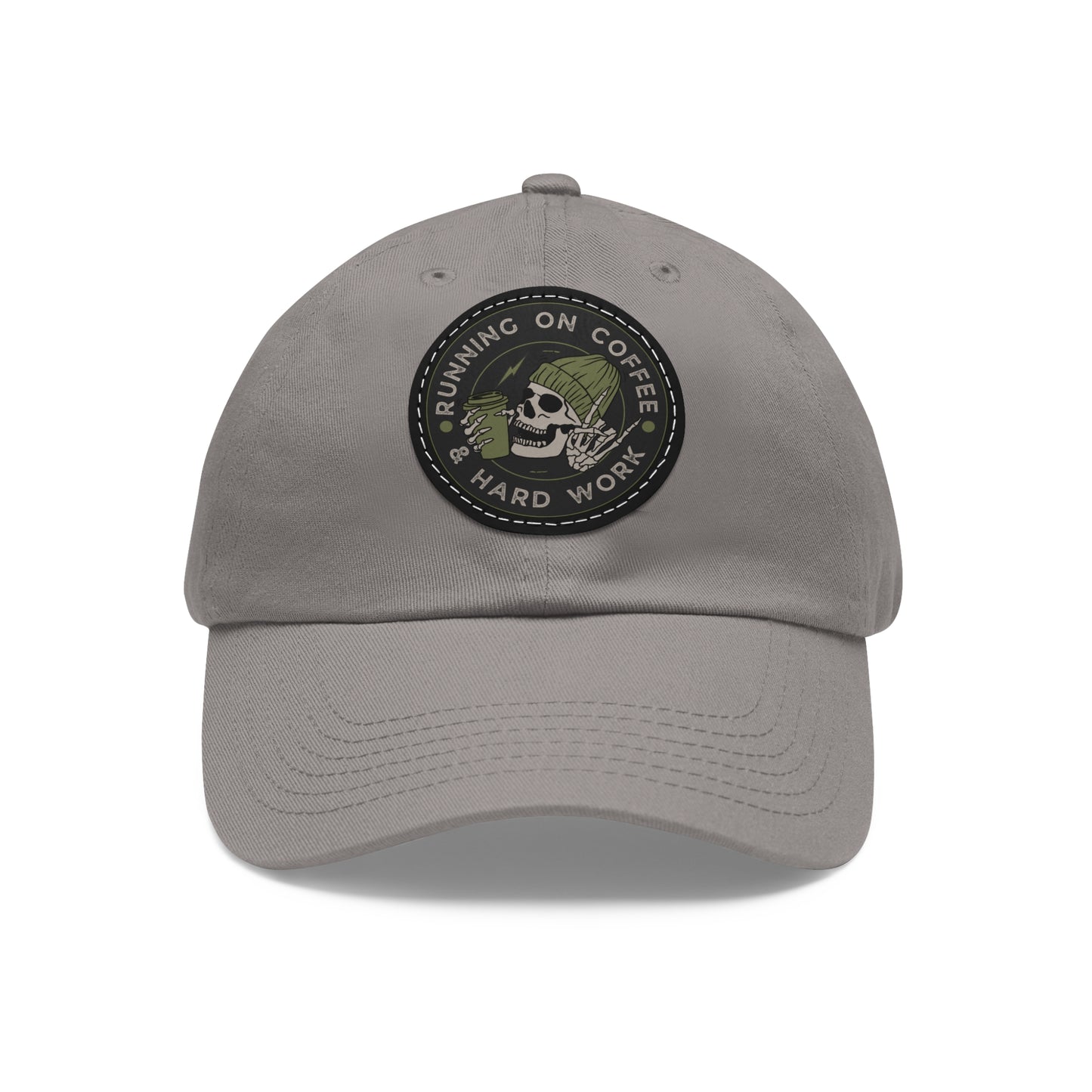 Stylish Dad Hat with Leather Patch, Casual Hat, Gift for Coffee Lovers, Hard Work Cap, Everyday Wear, Unique Fashion Accessory