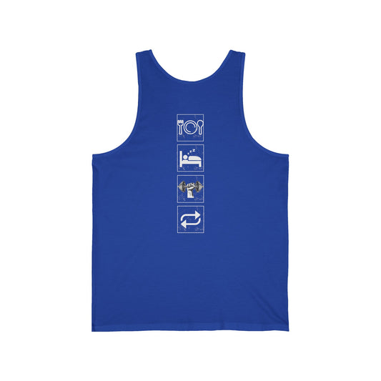 Unisex Jersey Tank Top with Minimalist Logo, Casual Summer Wear, Gym & Workout Top, Graphic Tank for Fitness and Relaxation