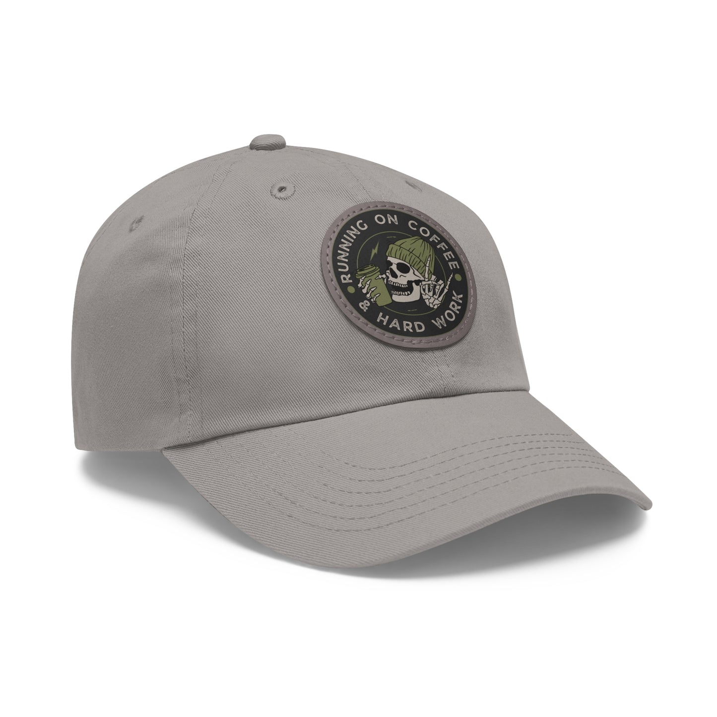Stylish Dad Hat with Leather Patch, Casual Hat, Gift for Coffee Lovers, Hard Work Cap, Everyday Wear, Unique Fashion Accessory