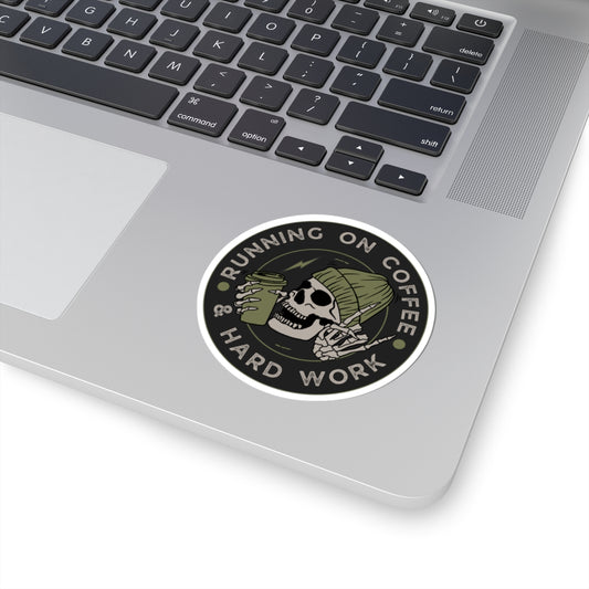 Running on Coffee Kiss-Cut Stickers, Skull Art, Laptop Decor, Gift for Coffee Lovers, Hard Work Motivation, Goth Aesthetic