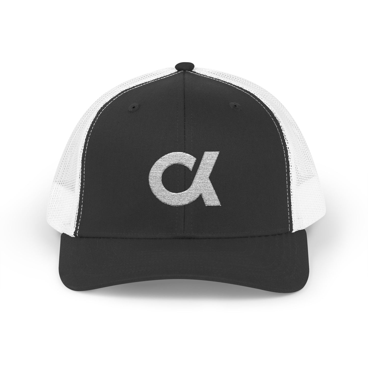 Trucker Cap with Distressed Alpha Logo — Casual Snapback Mesh Hat