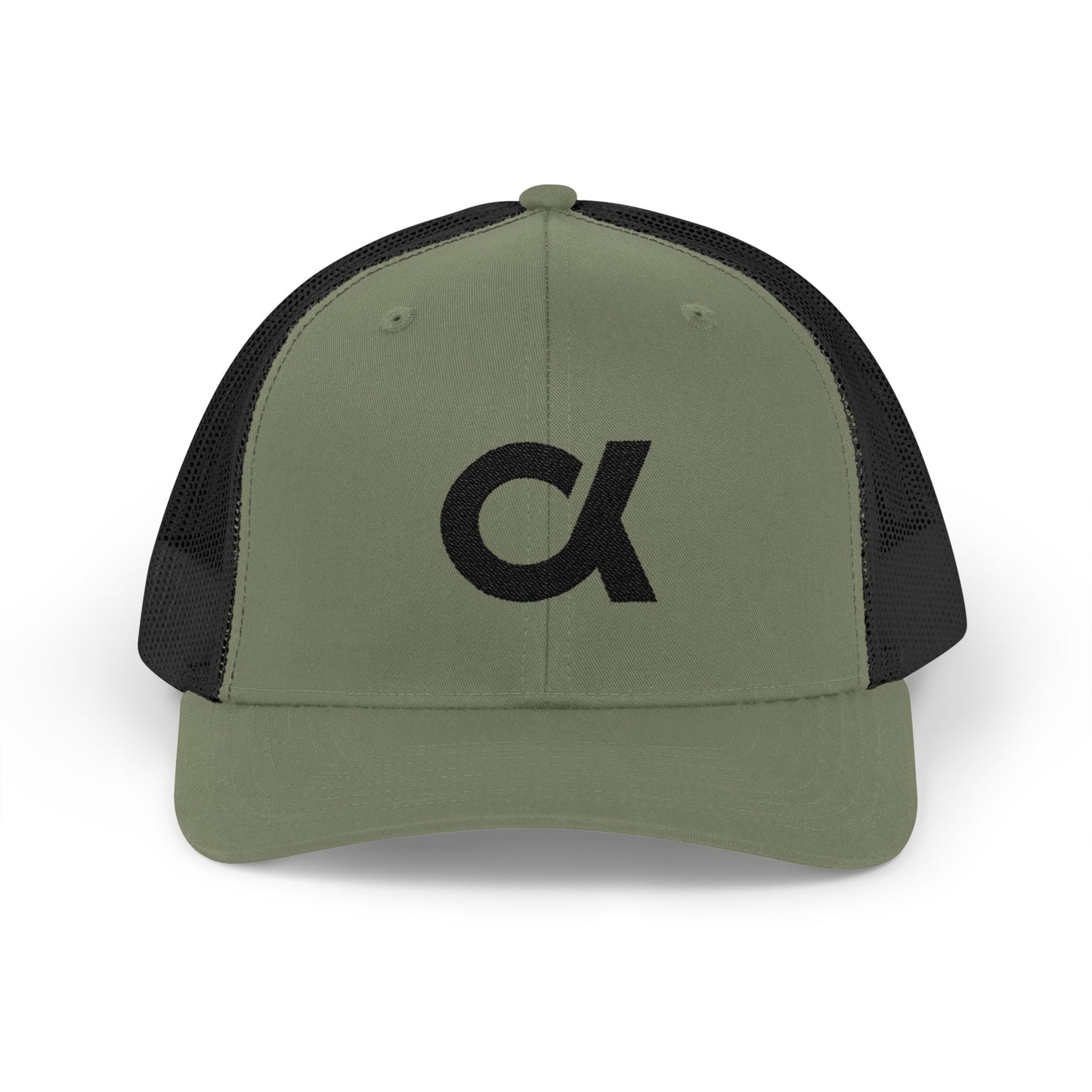 Trucker Cap with Distressed Alpha Logo — Casual Snapback Mesh Hat