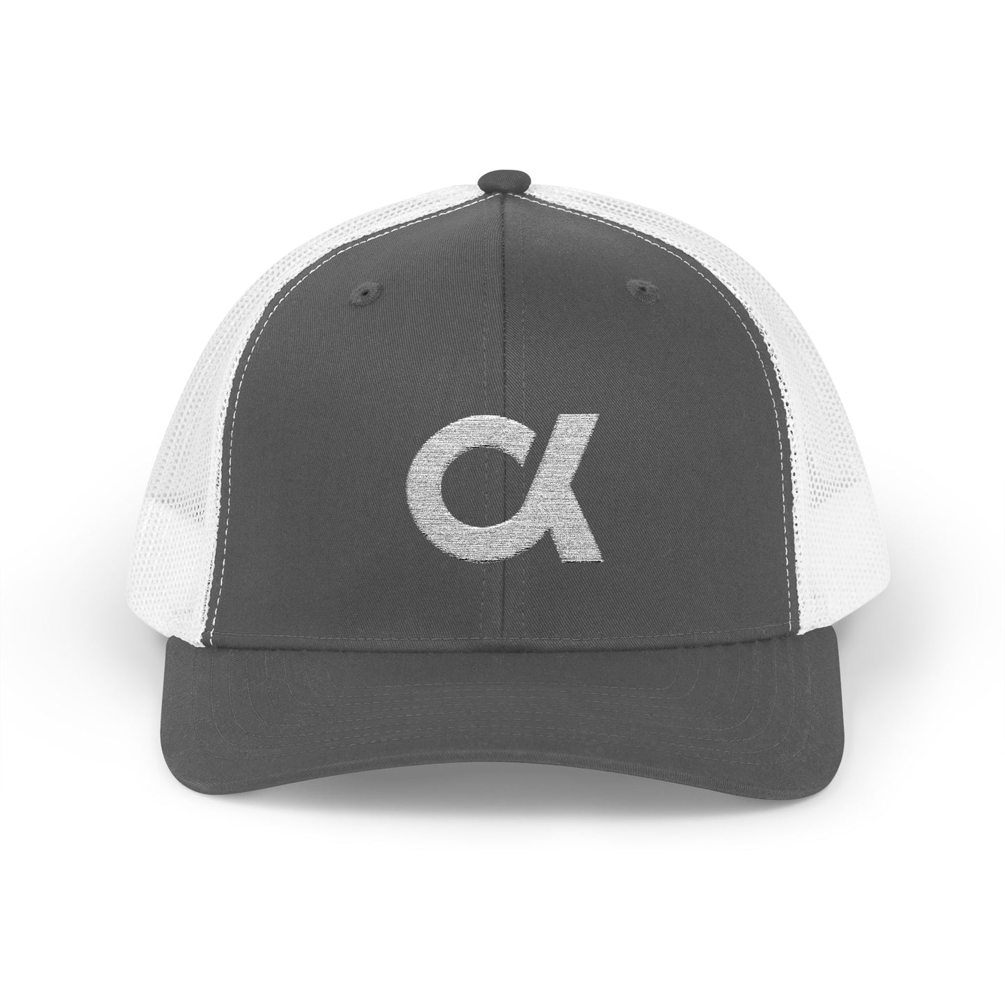 Trucker Cap with Distressed Alpha Logo — Casual Snapback Mesh Hat